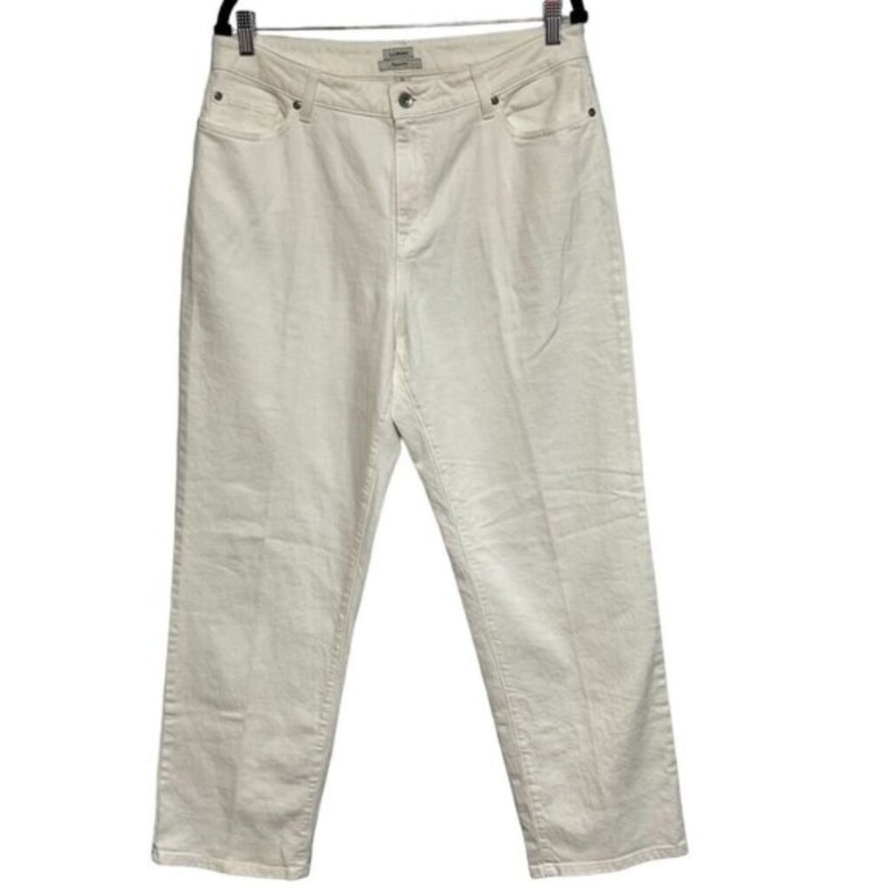 LL Bean Womens Classic Fit Jeans High Rise White Denim Cotton Size‎ 14